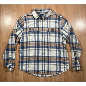 George Plaid Flannel Button Up Shirt (Men’s Size XL 46-48) • Navy & Yellow • EUC